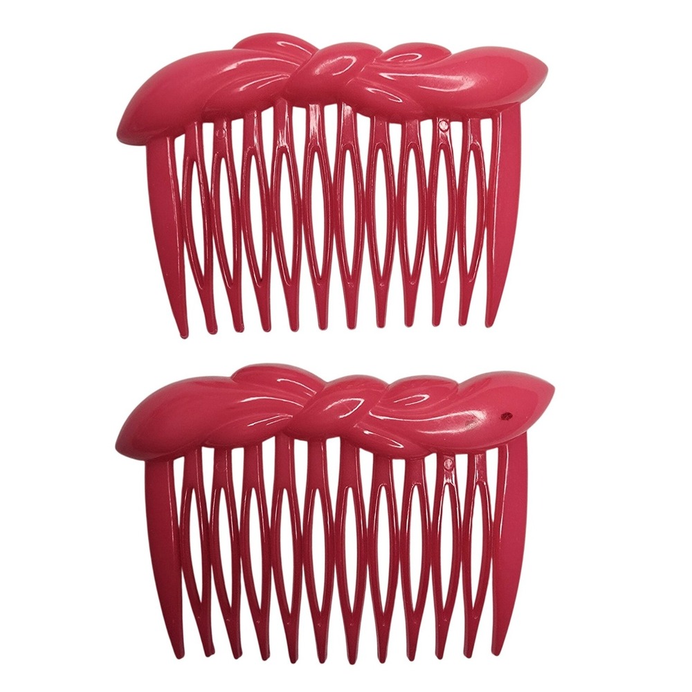 Vintage 1981 Hair Side Tuck Combs Set 2 Buch + Deichmann Denmark Pink Bow